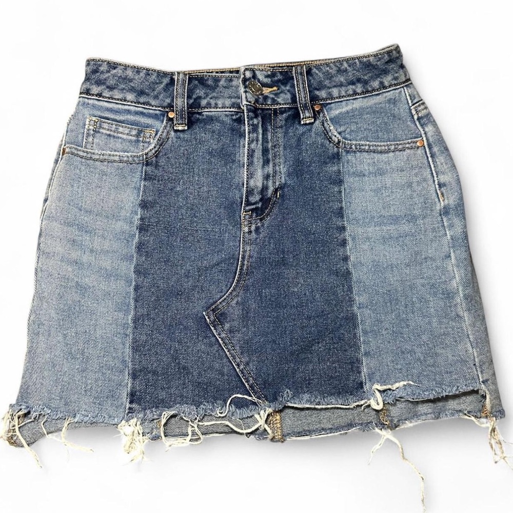 PacSun denim mini skirt with patchwork design